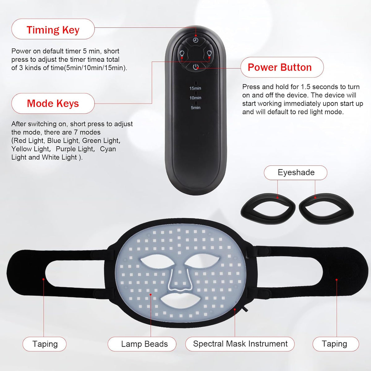 Red Light Therapy for Face, 7 Colors Red Light Therapy Mask, Black