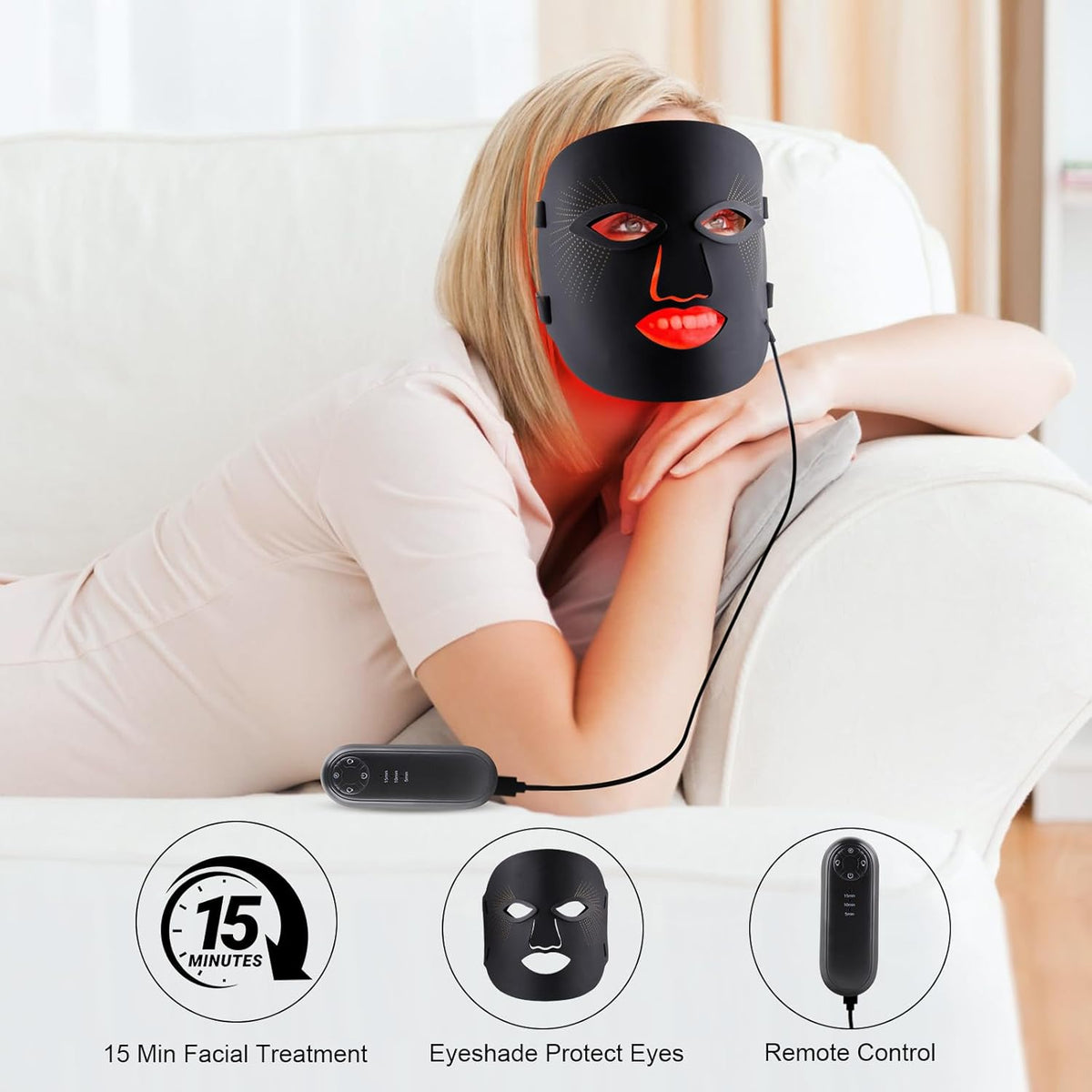 Red Light Therapy for Face, 7 Colors Red Light Therapy Mask, Black