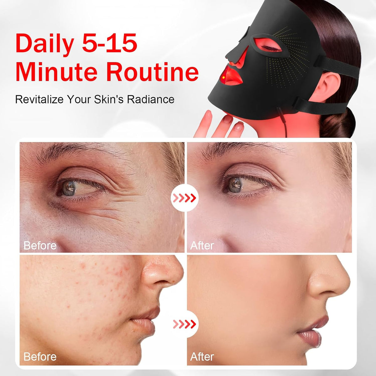 Red Light Therapy for Face, 7 Colors Red Light Therapy Mask, Black