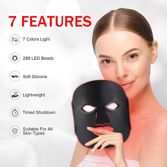 Red Light Therapy for Face, 7 Colors Red Light Therapy Mask, Black